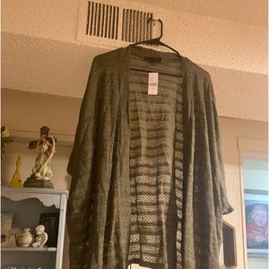 Olive green, short sleeve, cardigan, see-through